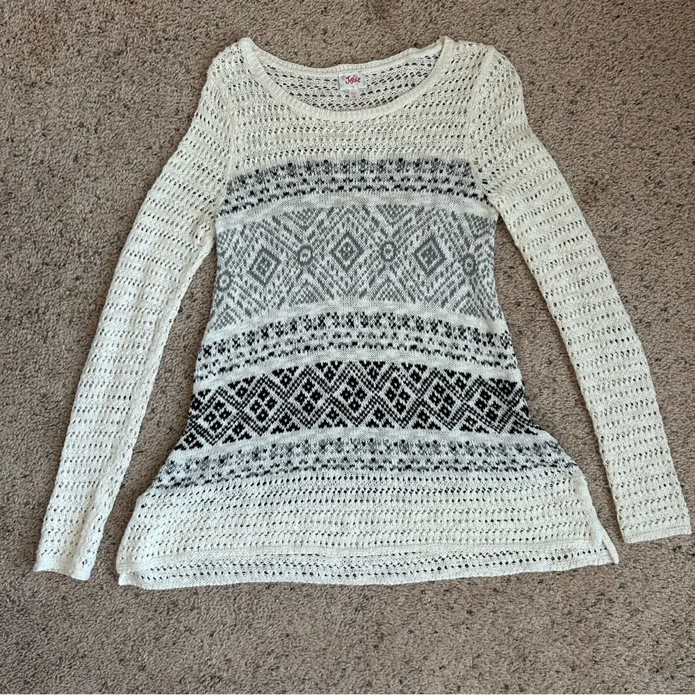 Justice Cream Crocheted Pullover Crew Neck Open Sweater / Sweater Dress Size 16